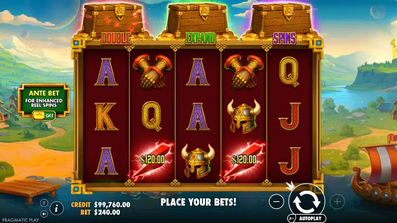 Funcția Respins Hammerstorm - zona de colectare 2x2 activă pe grilă cu simboluri Money