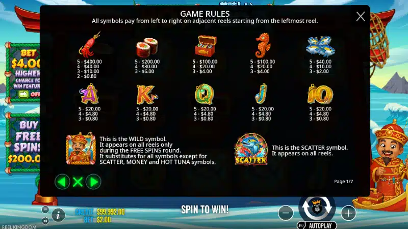 Simboluri Hot Tuna Pragmatic Play - momeală, sushi, pești și căluț de mare pe grila 5x3