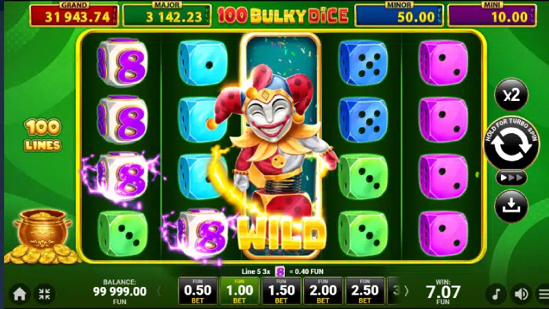 Expanding Wild activ pe toată rola în 100 Bulky Dice Golden Coins Link