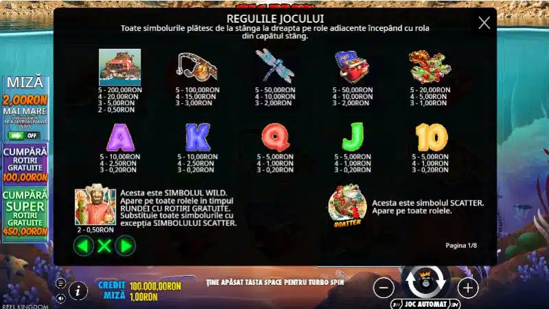 Tabel de plată big bass splash 1000 - simboluri și reguli