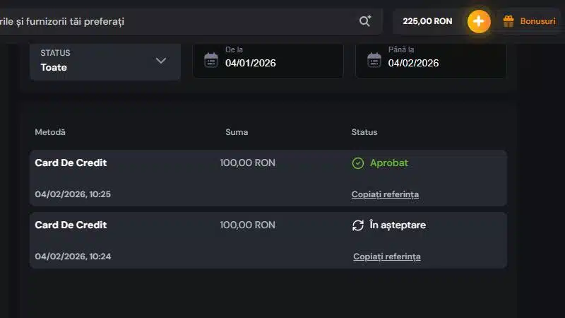 Joker Casino - depunere confirmată în istoric tranzacții