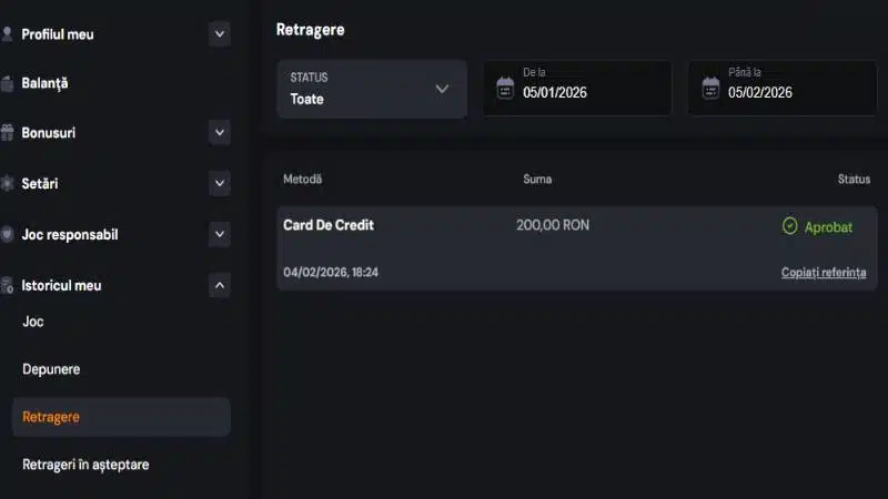 Joker Casino - retragere aprobată în istoric tranzacții