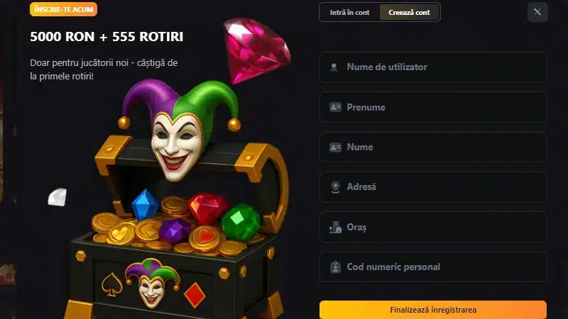 Înregistrare cont Joker Casino - pasul 2 cu CNP