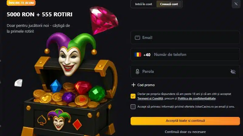 Înregistrare cont Joker Casino - pasul 1