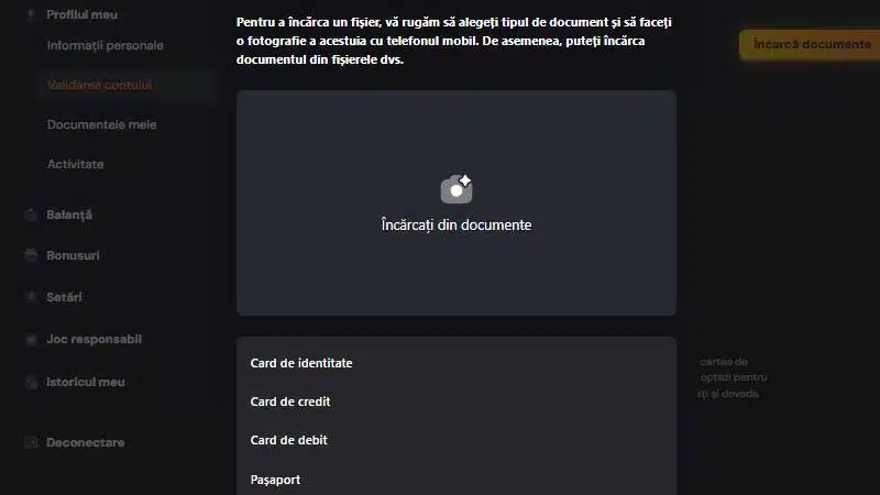 Joker Casino - documente acceptate pentru KYC (CI, pașaport, card)