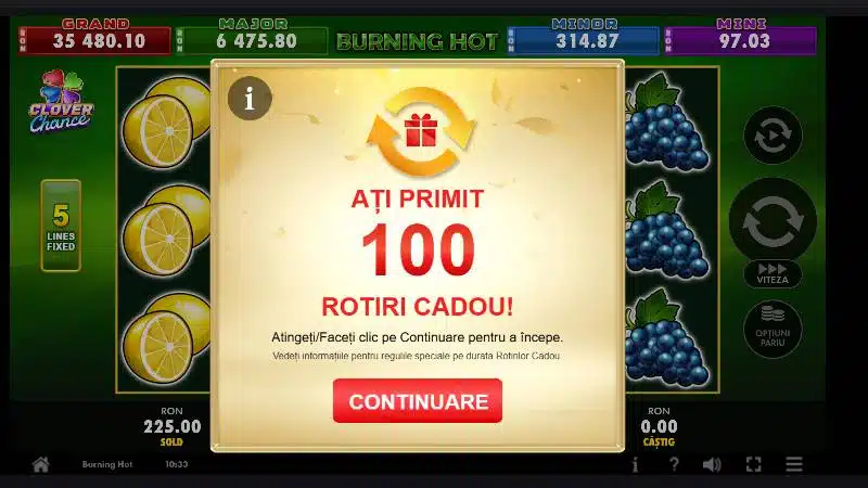 Joker Casino - rotiri Burning Hot la prima depunere