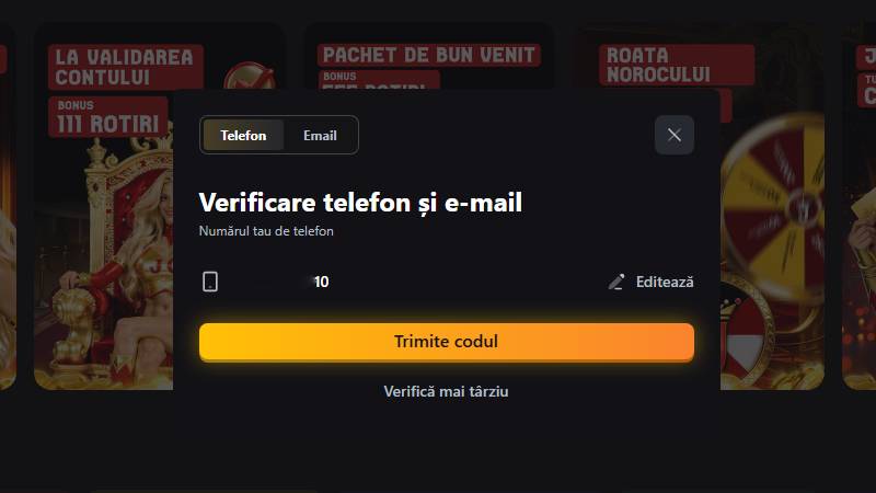 Confirmarea telefonului prin SMS și a e-mailului în contul Joker Casino
