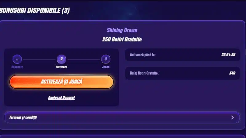 Bonus la verificare Zinx casino - 250 rotiri gratuite la Shining Crown, disponibil după prima depunere