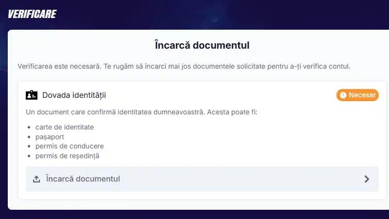 Secțiunea de verificare Zinx casino - lista documentelor acceptate: CI, pașaport, permis conducere, permis reședință