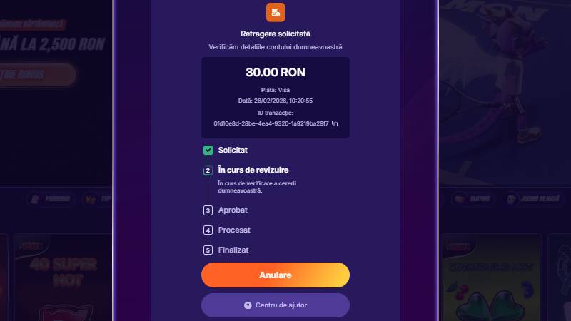 Retragere de 30 RON pe card la Zinx, în curs de procesare