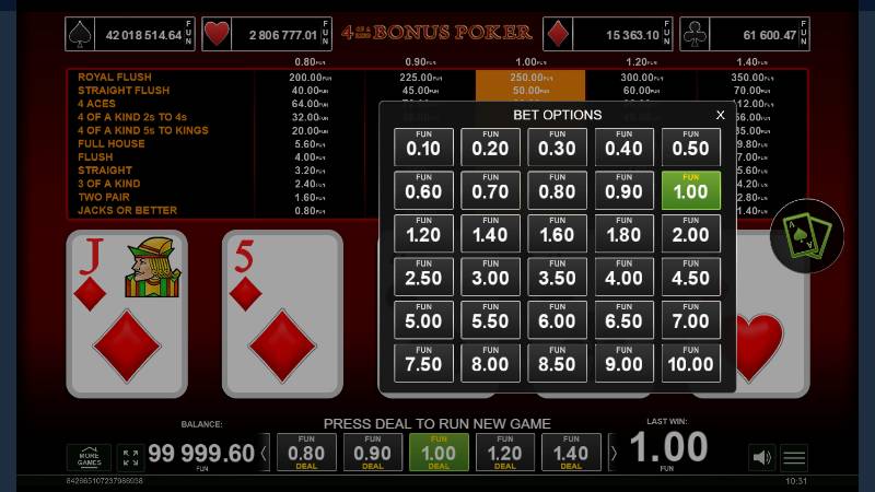 interval de mize 4 of a kind bonus poker