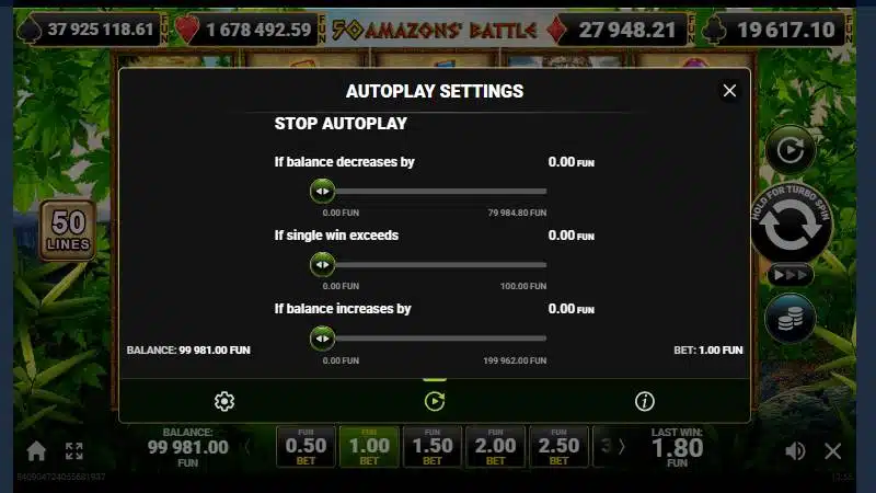 setari autoplay 50 amazons battle