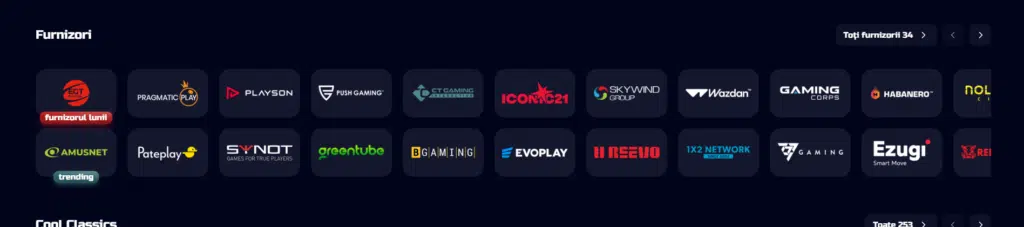 Furnizorii de jocuri de pe Cool Casino, cu EGT Digital, Amusnet, Pragmatic Play și Playson
