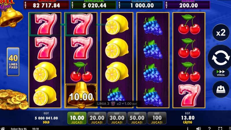 Câștig cu doi șeptari pe linia 3 și clopoțel de 10 credite în Seker Bey Bell Link