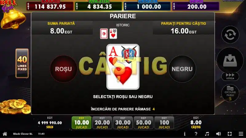 Runda de dublare cu alegerea între roșu și negru, la un câștig de 8 credite